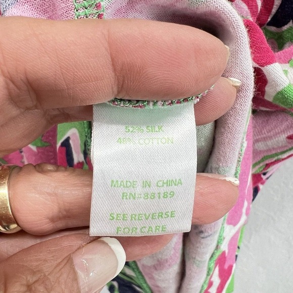 Lilly Pulitzer Pink Floral Ruffle Sleeve Dress SMALL Cotton Silk Blend - Picture 6 of 14